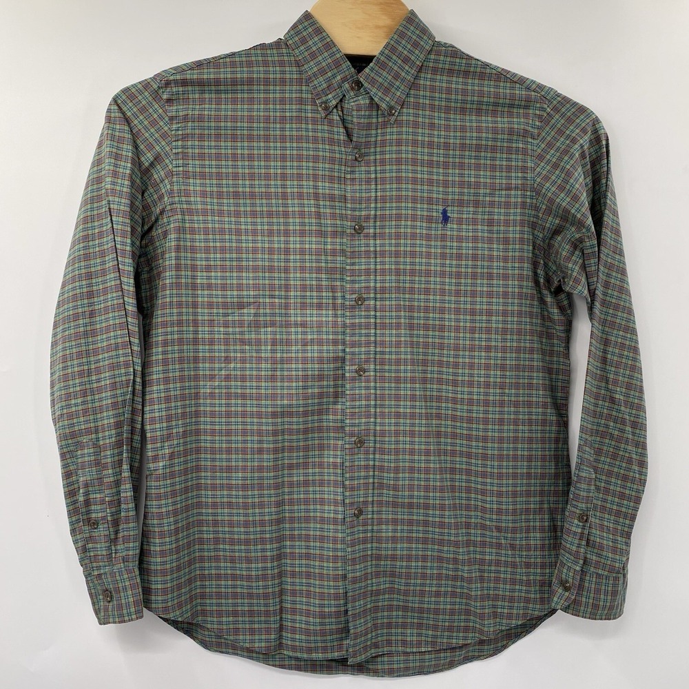 Ralph Lauren Button Down Shirt Mens Large Green Plaid Custom Cotton Long Sleeve - Picture 2 of 5